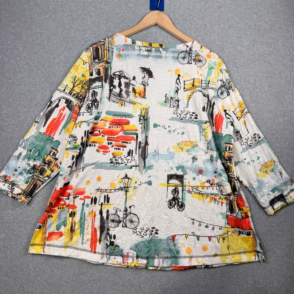 Ali Miles Top Womens XL Multi Color Cityscape Artsy Slub Knit Art to Wear Tunic - Picture 2 of 8